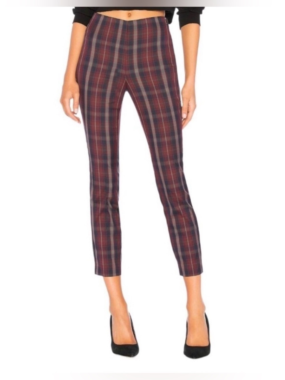 Rag & Bone Simone Cropped
Skinny Plaid Trousers In Burgundy Plaid